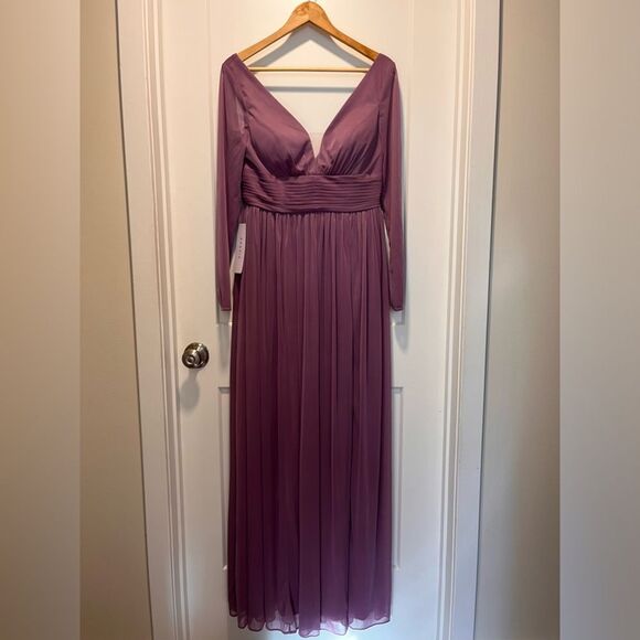 Azazie Women's Princess V Neck Pleated Gown Party Dress Purple - Picture 4 of 5